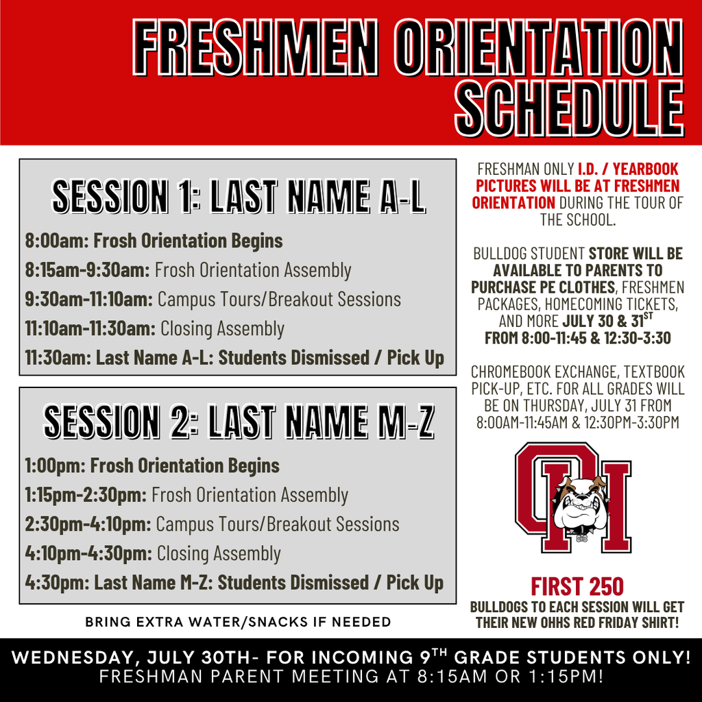 Freshmen Orientation Schedule