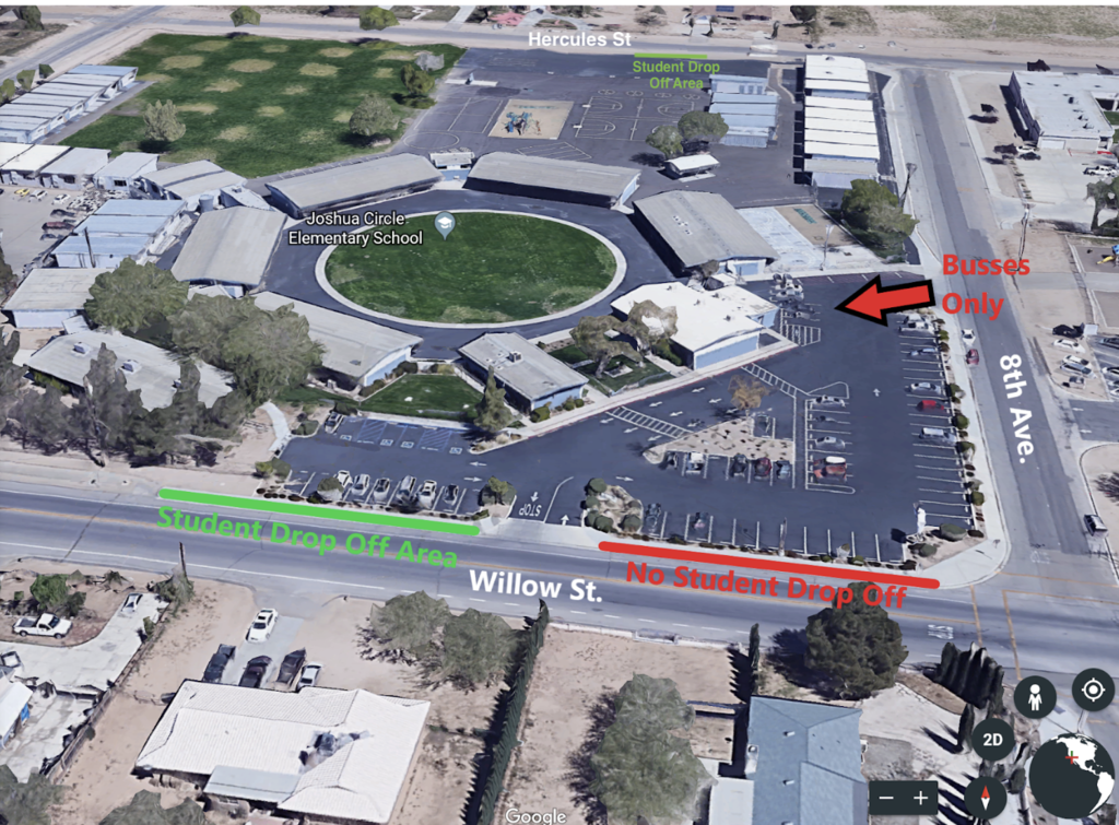 drop off along Willow Street or Hercules Street, not in the Bus Circle