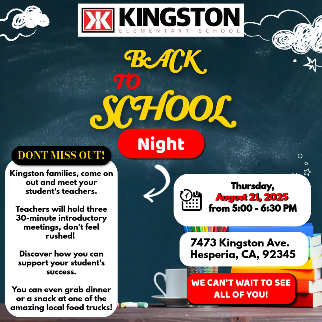 Back To School Night flyer for Thursday August 21, 2025 from 5:00 - 6:30 PM