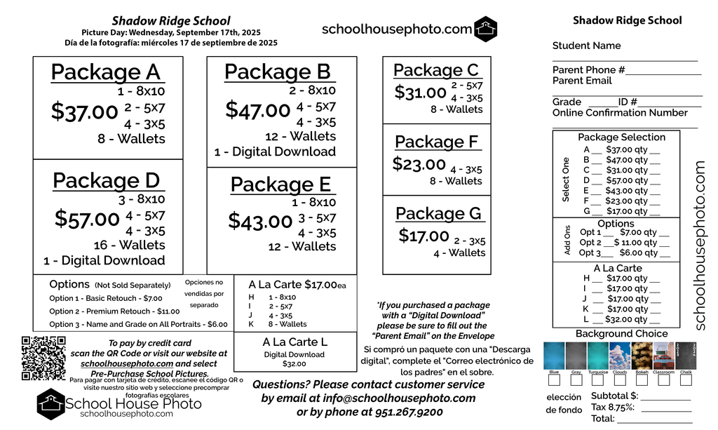 Picture day packages