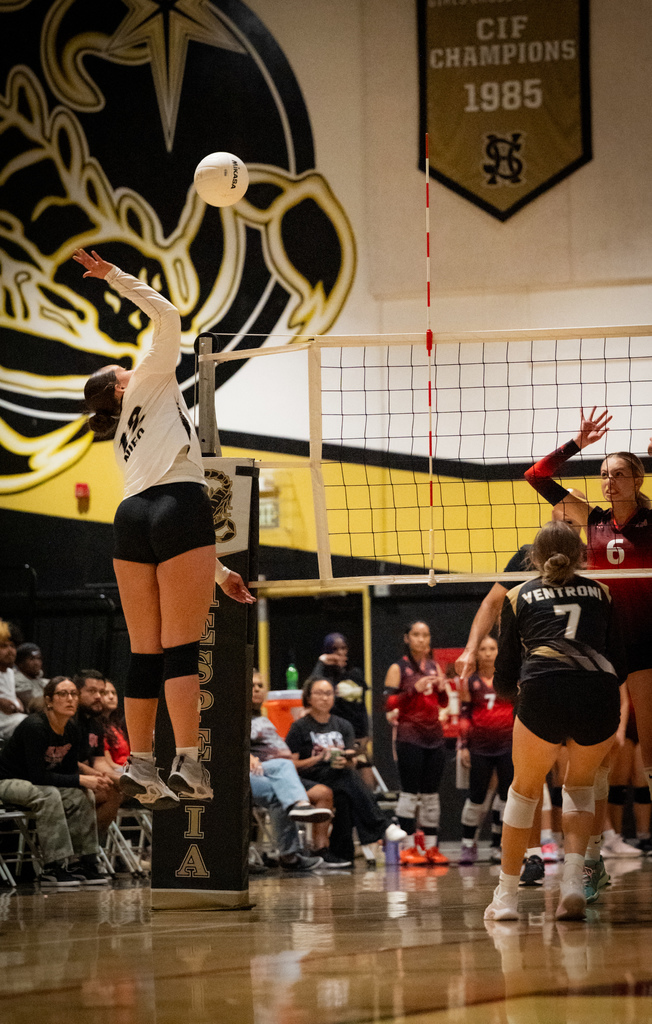 HHS Player spikes the ball