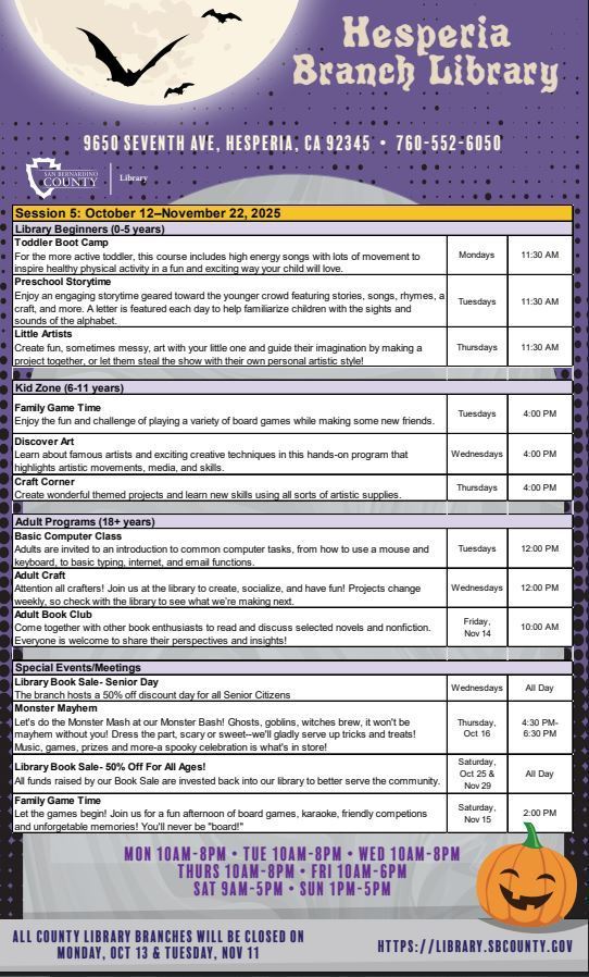 library  calendar  