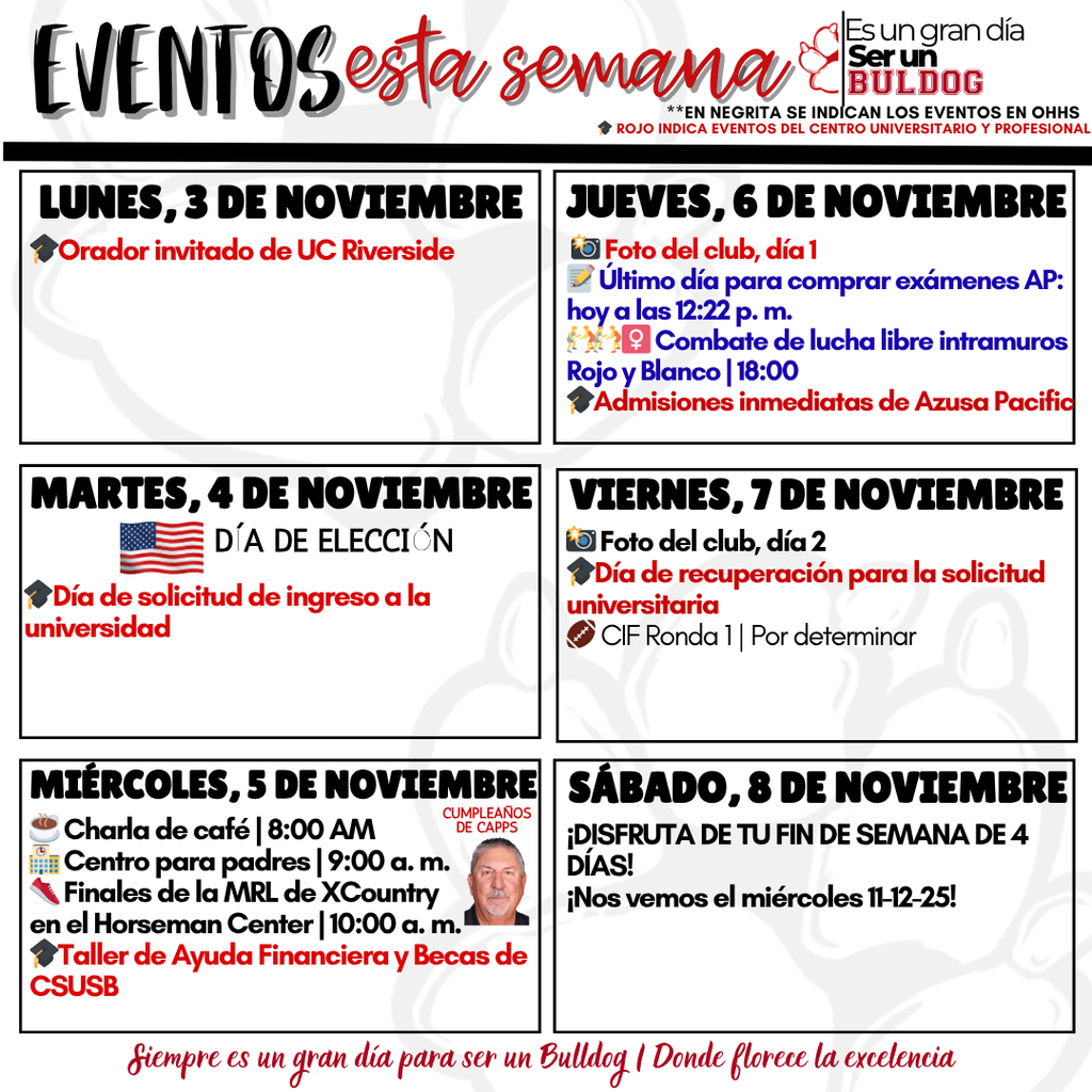 11-3 to 11-8 Events Spanish