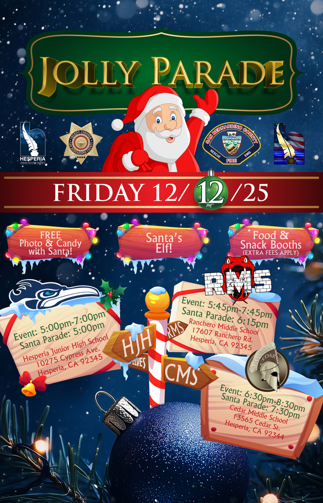 Jolly Parade - 12/12/2025; Ranchero Middle School from 5:45-7:45 pm