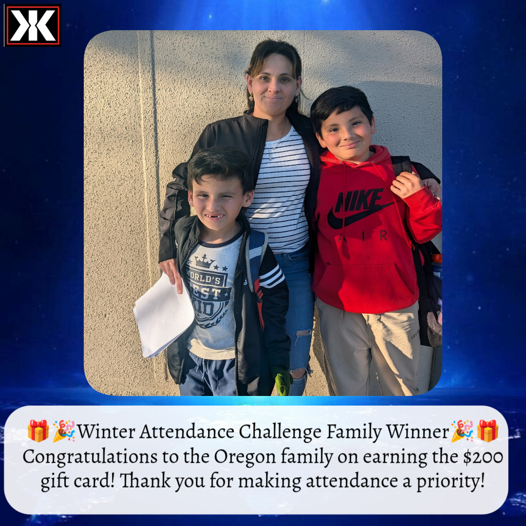 the family that won the $200 dollar gift card from the winter attendance challenge