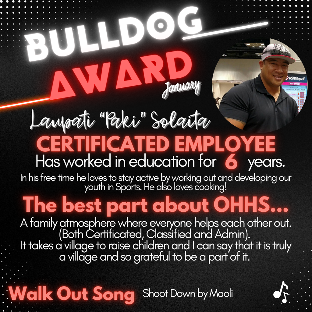 Bulldog Award January Paki Solaita