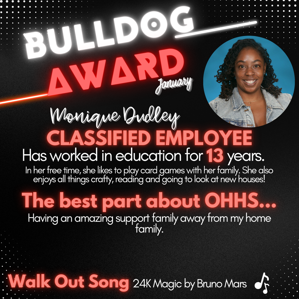 Bulldog Award January Monique Dudley
