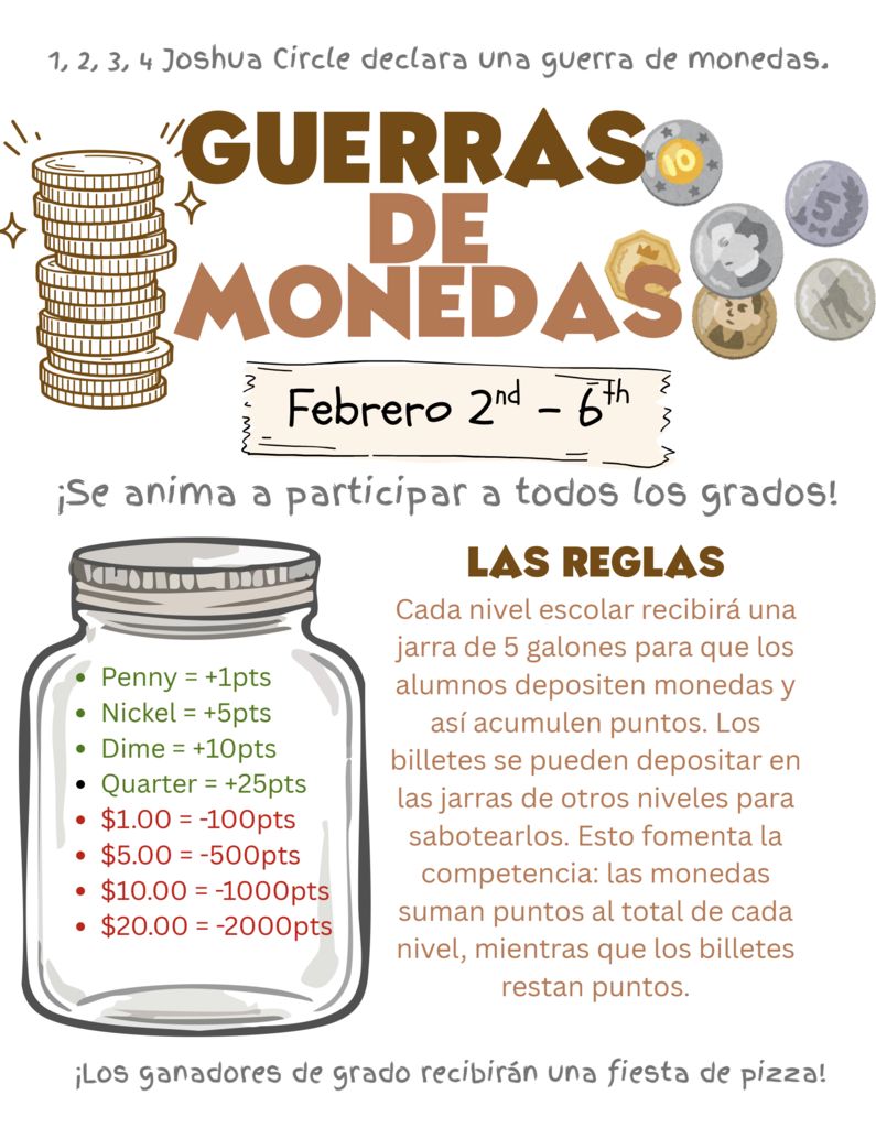 💰🎉 Coin Wars is Coming! 🎉💰 Starting Monday, February 2nd, we will kick off our Coin Wars event! Students are encouraged to bring in coins to support their grade level. Let the friendly competition begin—we can’t wait to see which grade level comes out on top! 🐾