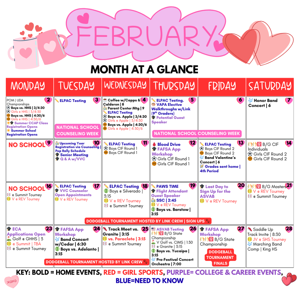 Feb Month at a glance