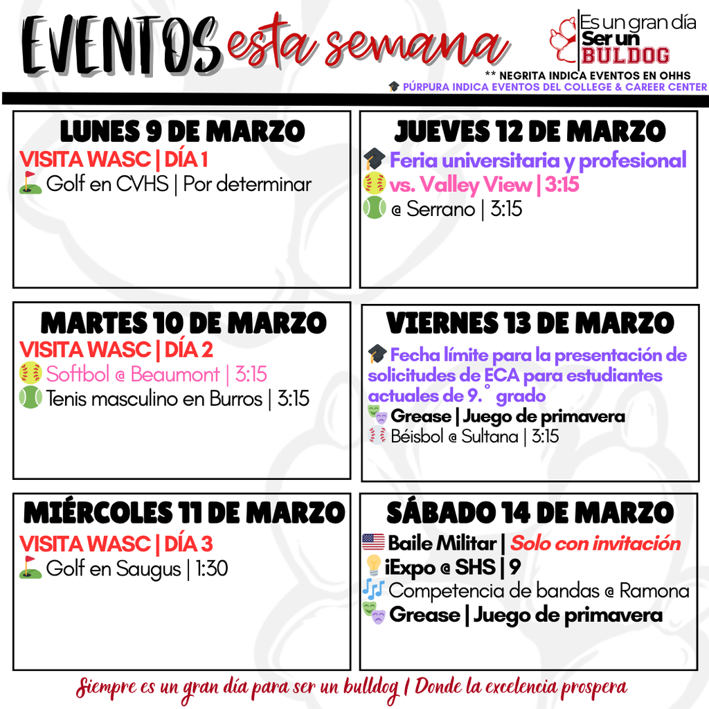 3.8 to 3.15 Events of the Week Spanish