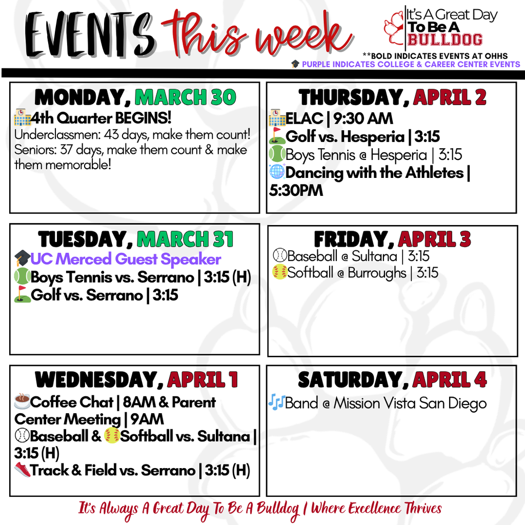 Events of the Week 1 3/30 to 4/5