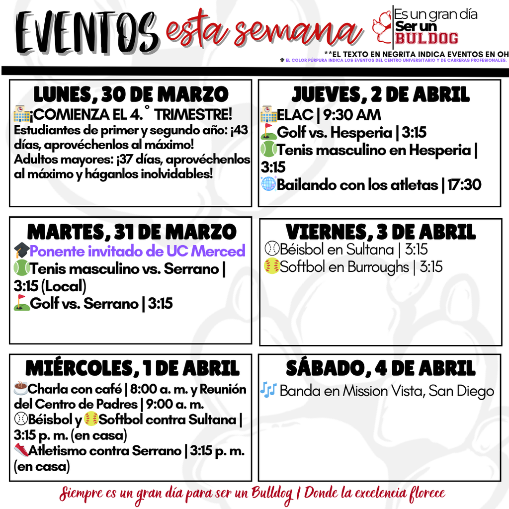 Events of the Week 3 3/30 to 4/5