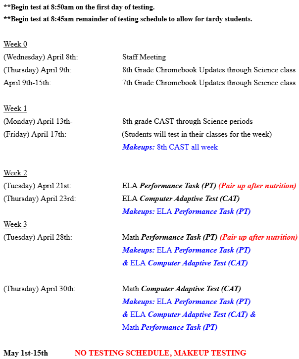CAASPP 2025-2026 Testing Schedule
