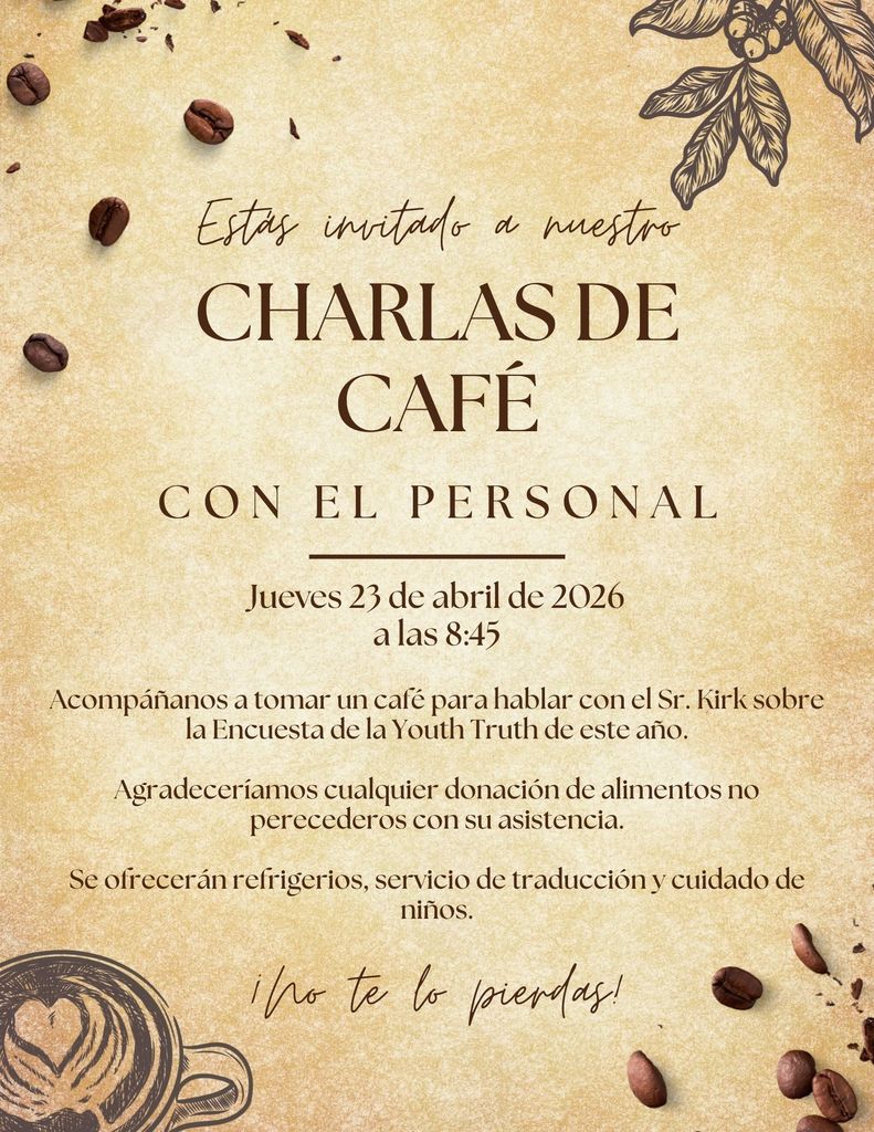 Charlas de Cafe 23 de abril, 8:45. 