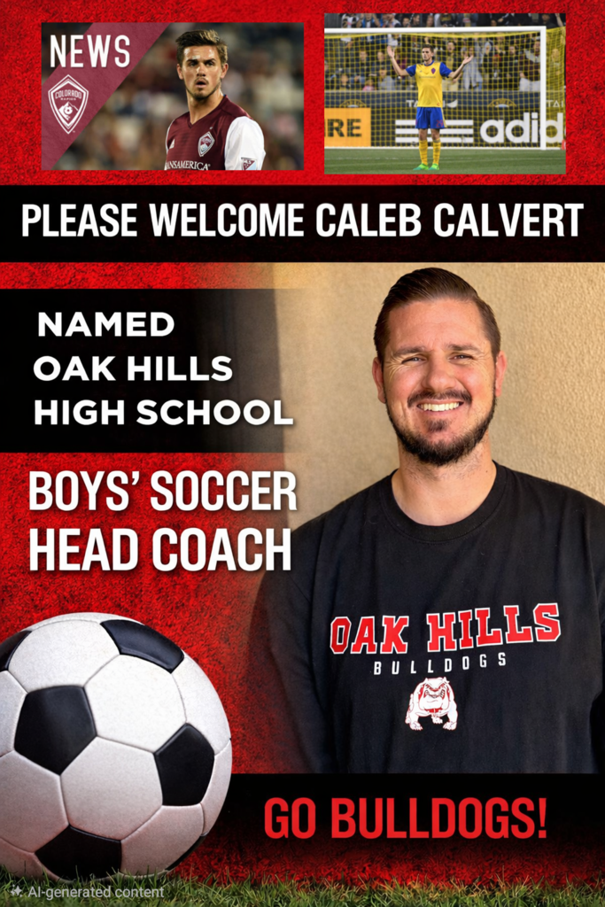 Oak Hills is fired up to welcome a new leader to the pitch. ⚽🐾  We’re excited to announce Caleb Calvert as our new Head Boys Soccer Coach! A former Major League Soccer draft pick straight out of high school, Coach Calvert brings elite-level experience, passion, and a deep understanding of the game to Bulldog soccer.  He steps into this role with great respect for the foundation built by Coach Caudle, whose dedication and leadership over the past 17 years helped shape one of the area’s most respected programs.  Coach Calvert is ready to build on that legacy and take Oak Hills soccer to the next level. The future is bright for Bulldog soccer! 🔥