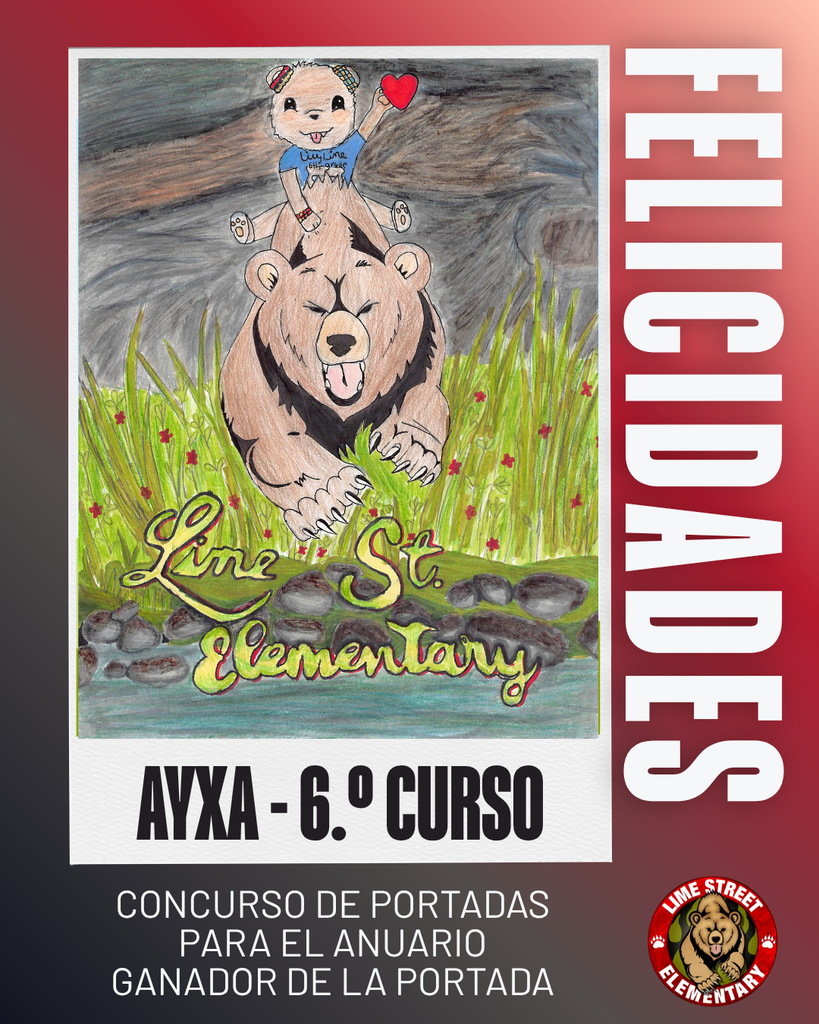Congratulations! Yearbook cover contest front cover winner, Ayxa! ¡Felicidades! Concurso de portadas para el anuario ganador de la portada, ¡Ayxa!  Congratulation! Yearbook cover contest back cover winner, Michelle! ¡Felicidades! Concurso de portadas para el anuario ganador de la contraportada, ¡Michelle!   #LSBears #LimeStreetElementary #ImpactTheFutureHUSD 
