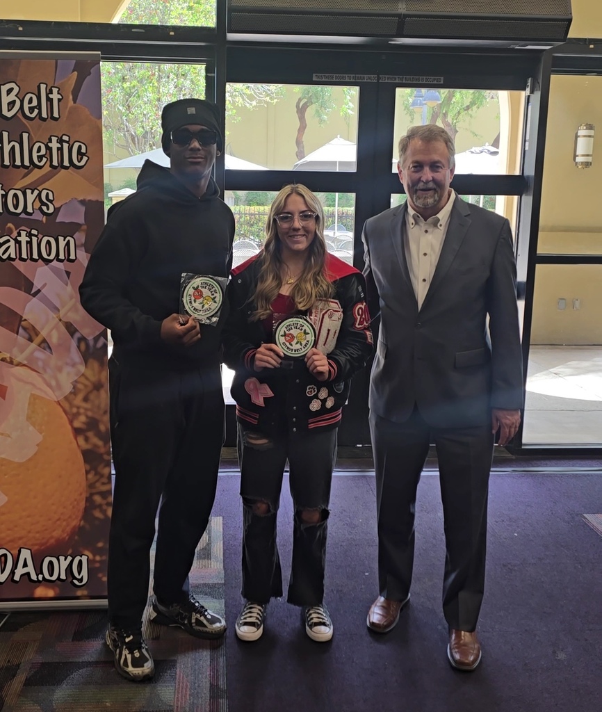 Congratulations to our Citrus Belt Area Athletic Directors Association Athletes of the Year, Kaylin Steede and Jacob Webster, who were recently honored at California Baptist University.  Kaylin was a standout dual-sport athlete in girls wrestling and softball, capturing Mojave River League titles in both during her senior year. She will continue her academic and athletic career at Indiana Tech this fall, where she will play softball.  Jacob was also a dominant dual-sport athlete. He earned back-to-back MRL Quarterback of the Year honors in football and set the Oak Hills single-season record for most home runs in baseball. Jacob will continue his baseball career at Loyola Marymount University.  We are incredibly proud of both Kaylin and Jacob for their achievements and for representing Oak Hills with excellence.