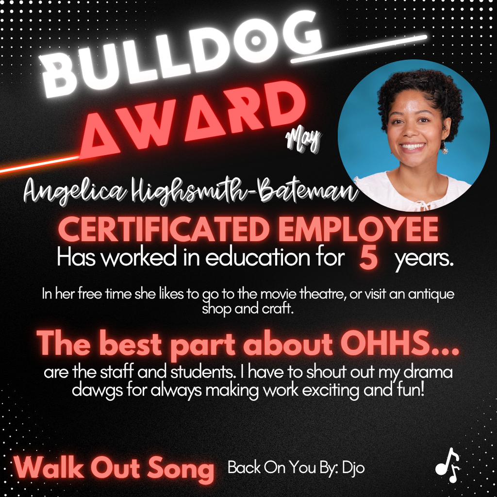 Bulldog Staff Award May - Highsmith-Bateman
