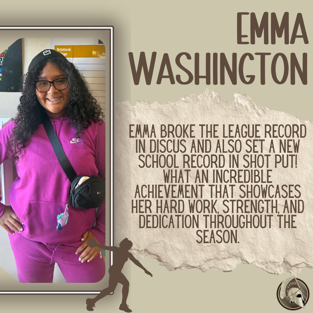 💥 RECORD BREAKING SEASON! 💥 A huge congratulations to Emma Washington for an outstanding accomplishment on the track & field stage! Emma broke the league record in Discus and also set a NEW school record in Shot Put! What an incredible achievement that showcases her hard work, strength, and dedication throughout the season. We are so proud of the way you continue to represent Spartan excellence and make history for our school! #SpartanPride #RecordBreaker #TrackAndField