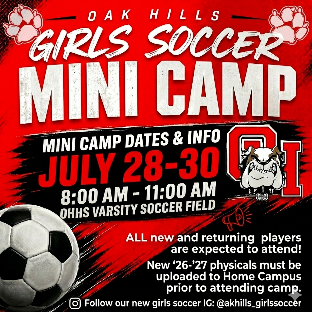 🚨 OFFICIAL ANNOUNCEMENT: A NEW ERA FOR OAK HILLS GIRLS SOCCER! 🚨 The wait is officially over, Bulldog Nation! Oak Hills High School is absolutely thrilled and proud to announce Orlando Ruiz Jr. as our brand-new Girls Soccer Head Coach! 🐾⚽️ Coach Orlando comes to the program with historical ties to OHHS, burning passion, and a fierce commitment to our deep-rooted traditions. He is fully loaded, locked in, and prepared to elevate our incredibly talented squad to absolute greater heights! 🚀🔥 The future of Oak Hills Girls Soccer is looking brighter than ever before. Let’s show him what this community is all about... 📣 DROP A COMMENT & WELCOME THE COACH! "Please join us in giving a massive, loud Bulldog welcome to Coach Orlando! Let's get to work! 🔴⚫️" 👉 Follow the official journey on IG: @oakhills_girlssoccer 📅 👀 WAIT, THERE'S MORE... SWIPE LEFT! Don't miss a beat! New Mini Camp dates and critical details are officially announced on the NEXT PAGE! Get those calendars ready, make sure your physicals are set for the '26-'27 season, and let's build something historic. #GoBulldogs #OakHillsSoccer #NewEra #BulldogPride #LeadershipPassionTradition