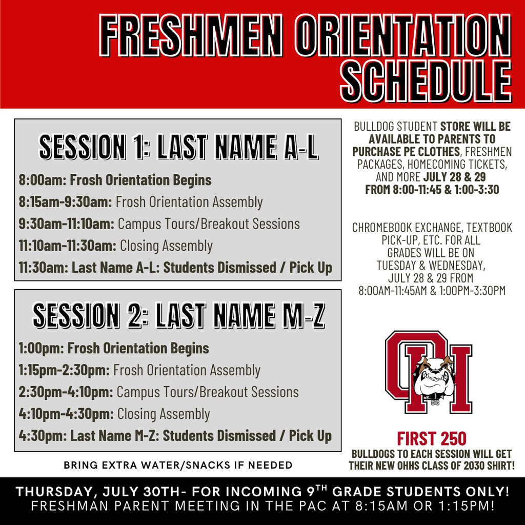 Freshmen Orientation Schedule 