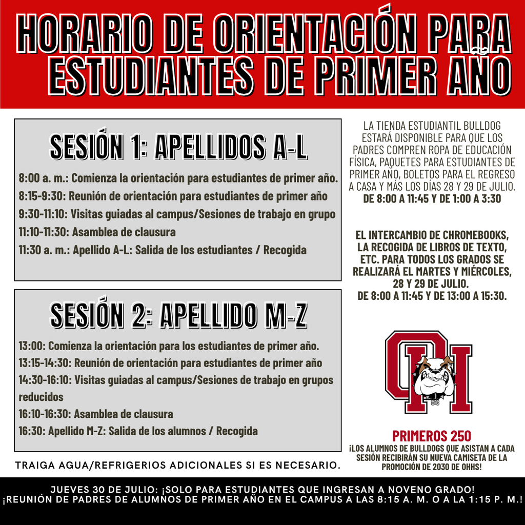 Freshmen Orientation Schedule