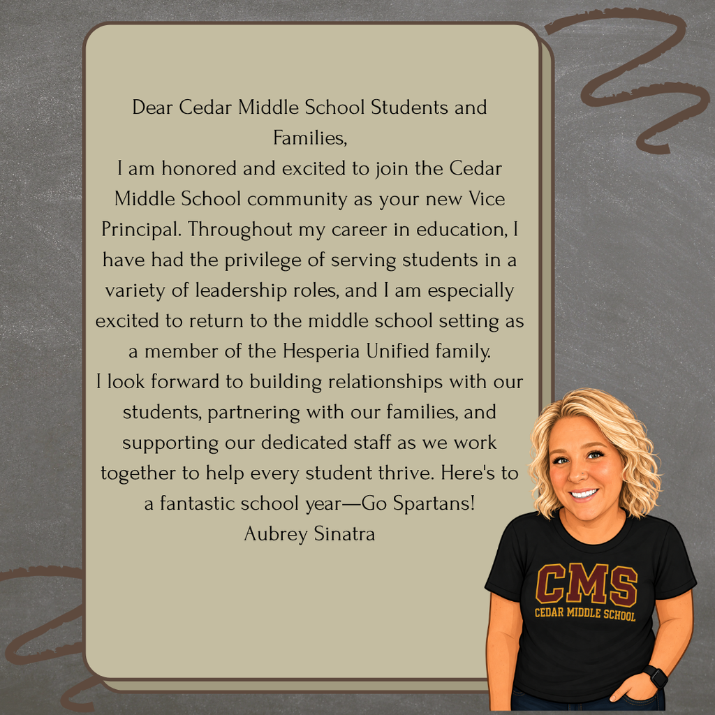A Message from Our Administration  Our administration is excited to welcome all of our students and families to a new school year! Be sure to take a moment to read the welcome letters from our administrative team to learn about their vision for the year, important information, and the exciting opportunities ahead. We look forward to partnering with you to make this a successful and memorable school year. Go Spartans! 