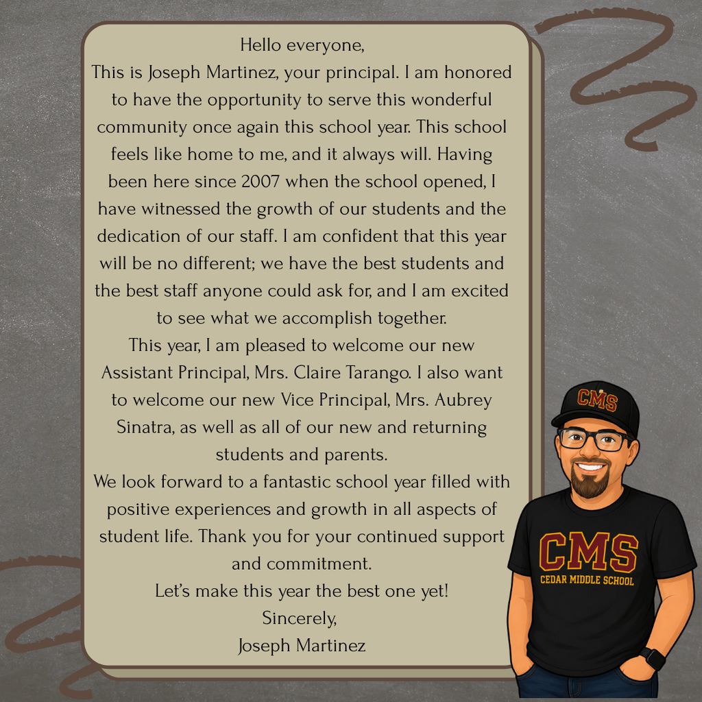 A Message from Our Administration  Our administration is excited to welcome all of our students and families to a new school year! Be sure to take a moment to read the welcome letters from our administrative team to learn about their vision for the year, important information, and the exciting opportunities ahead. We look forward to partnering with you to make this a successful and memorable school year. Go Spartans! 