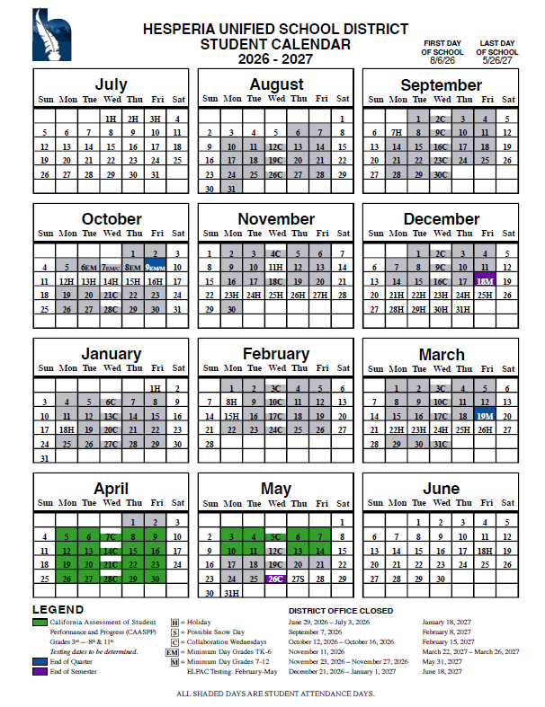 26-27 Calendar
