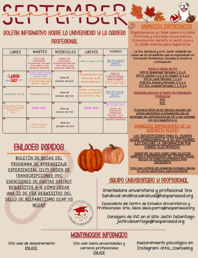 College N Career Sept 2026 Newsletter Spanish