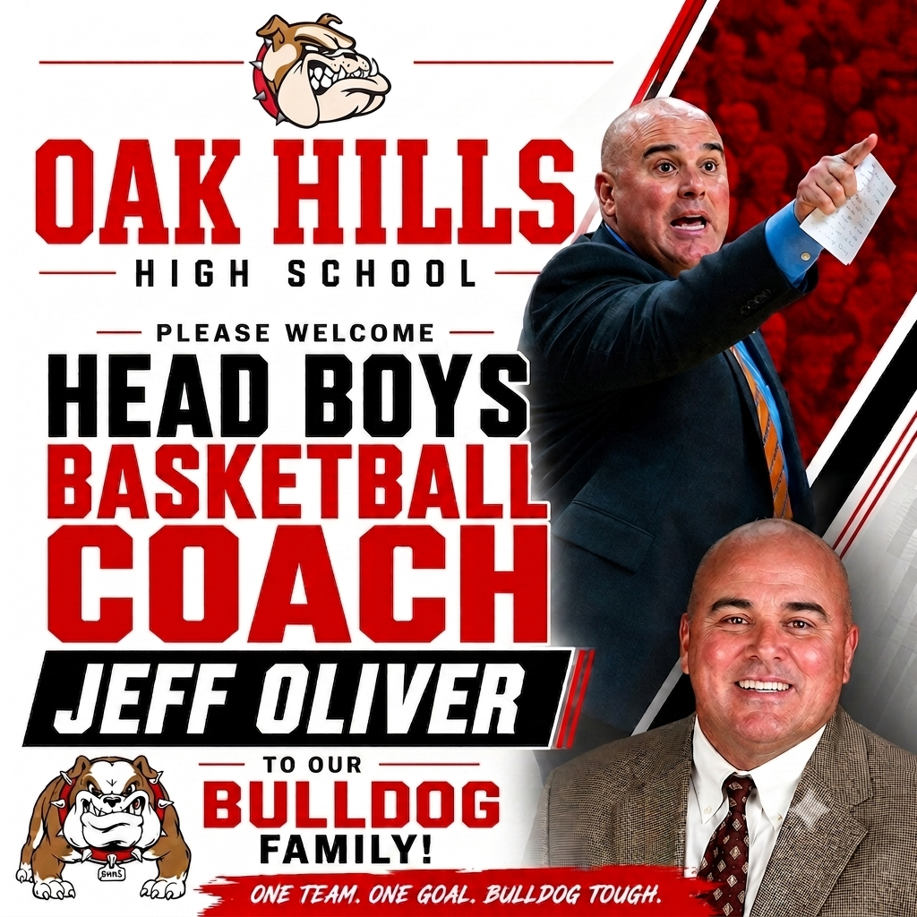 🚨 NEW ERA IN THE DAWG HOUSE 🚨 ​Coach Jeff Oliver Takes the Helm for Oak Hills Basketball! ​The Oak Hills Bulldogs are entering a bold new era. We are thrilled to officially welcome Jeff Oliver as our new Head Boys Basketball Coach! 🏀🐾 ​Coach Oliver brings over 20 years of elite college basketball coaching experience directly to the Oak Hills gym. A proven winner and master strategist, he stands as the winningest coach in CSUSB Men’s Basketball history. His track record of developing elite talent, building a championship culture, and winning at the highest level makes him the ultimate leader to elevate the Bulldog basketball program! ​Coach Oliver isn't embarking on this journey alone, he has assembled a powerhouse staff dedicated to pushing our student-athletes to their full potential both on and off the court: ​2026-2027 Oak Hills Boys Basketball Coaching Staff ​Jeff Oliver – Head Coach ​Lee Williams – Assistant Coach ​Chris Grant – Assistant Coach ​David Bickham – Assistant Coach ​Eli Moore – Assistant Coach ​Ryan Eddins – Assistant Coach ​Victor Rosario – Assistant Coach ​The energy in the Dawg House is about to be unmatched. Let's welcome Coach Oliver to the Bulldog Family! 