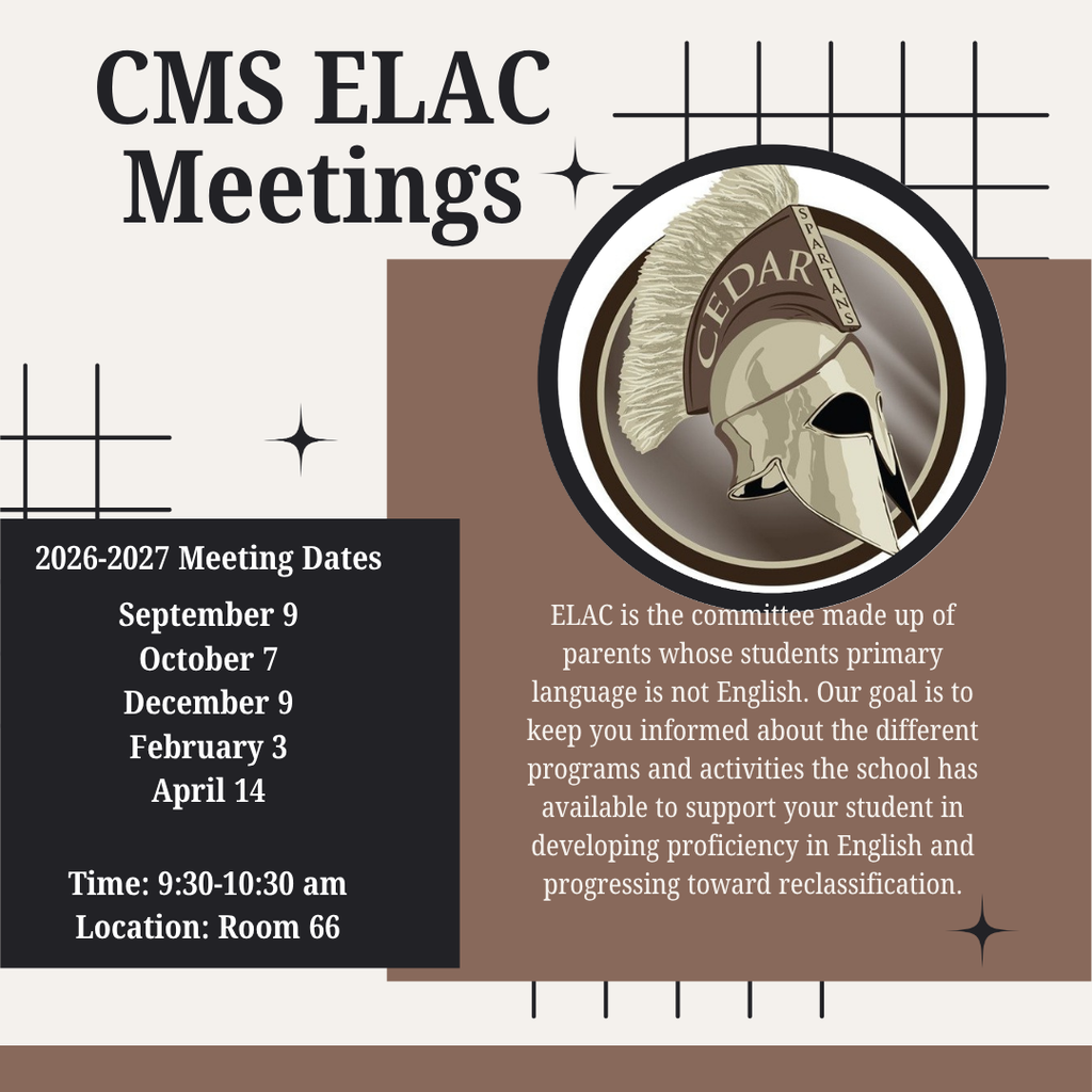 Join us for our first ELAC meeting of the 2026–27 school year! This is a great opportunity to connect, share information, and work together to support our students and families. September 9 9:30–10:30 AM Room 66 We hope to see you there!