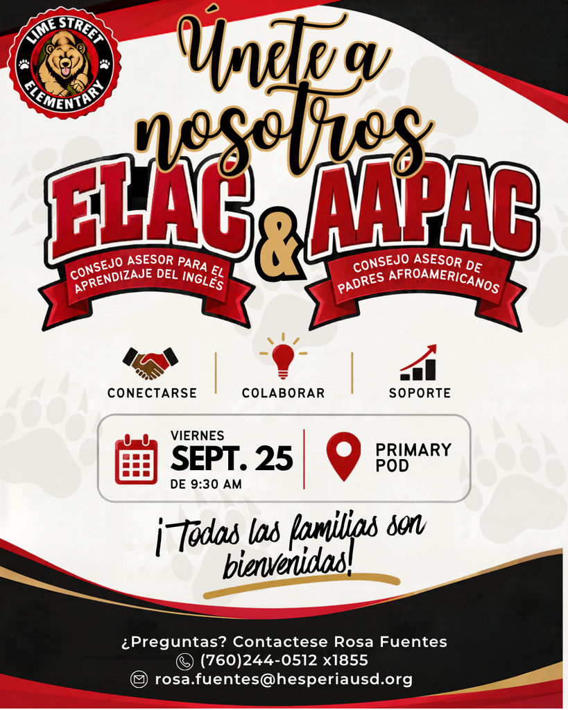 Únete a nosotros ELAC & AAPAC; viernes Sept. 25 de 9:30 am.
