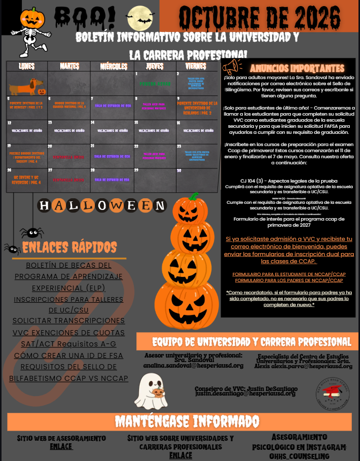 College N Career Oct 2026 Newsletter Spanish