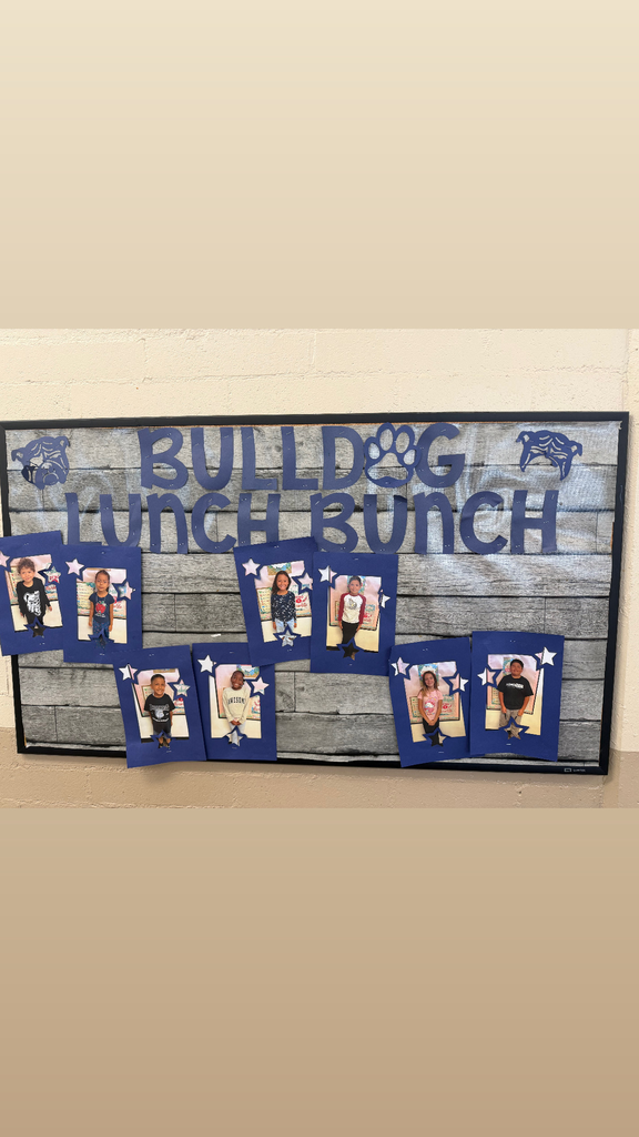 A Joshua Circle Elementary “Bulldog Lunch Bunch” graphic in navy blue, gray, and white. The school’s gray bulldog mascot is prominently displayed alongside the words “Bulldog Lunch Bunch.” The graphic explains that the program recognizes students for making positive choices and celebrating Bulldog behavior. Along the bottom are the school expectations: Be Safe, Be Respectful, and Be Responsible.
