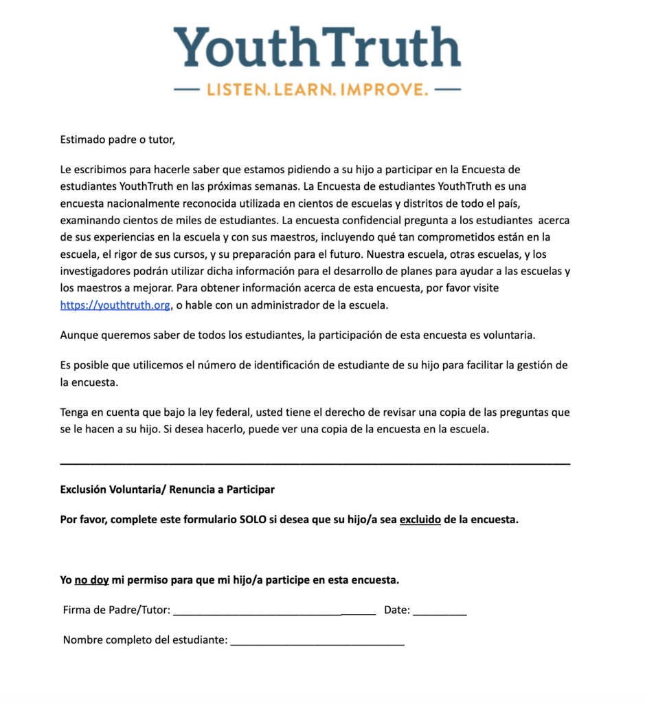 Spanish Version of Opt Out Form