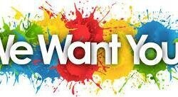 "We want you" displayed on a colorful backdrop