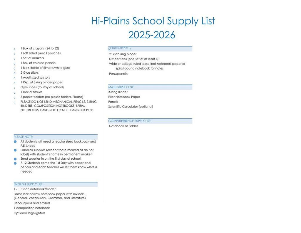 School Supply List Page 2