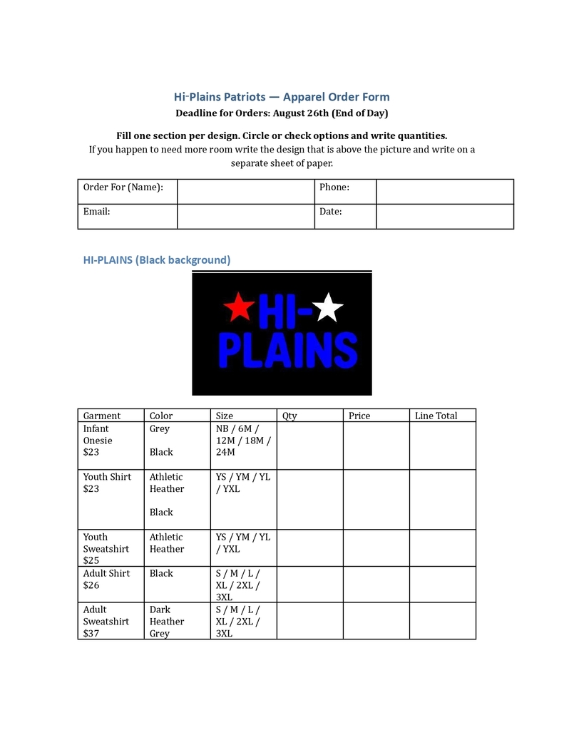 Cheer Fundraiser Order Form 1