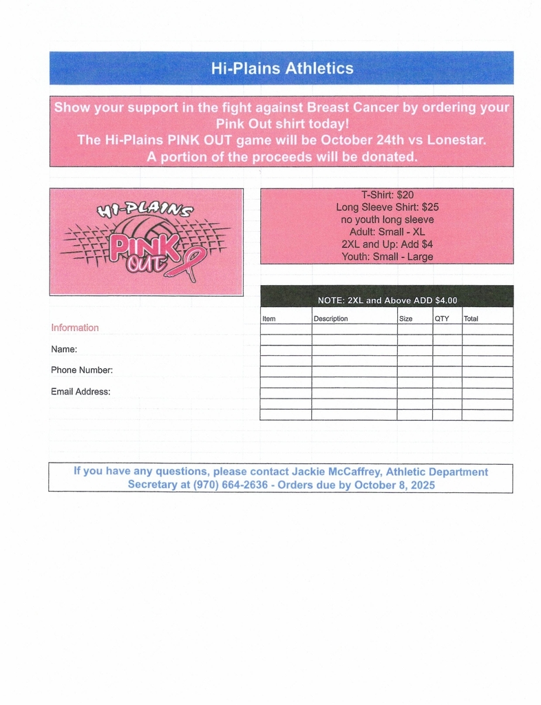 Pink Out Shirt Order Form