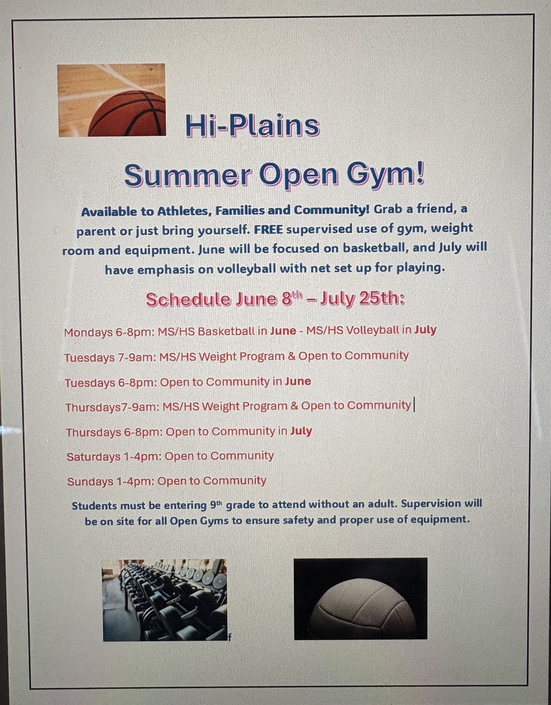 Summer Open Gym Schedule