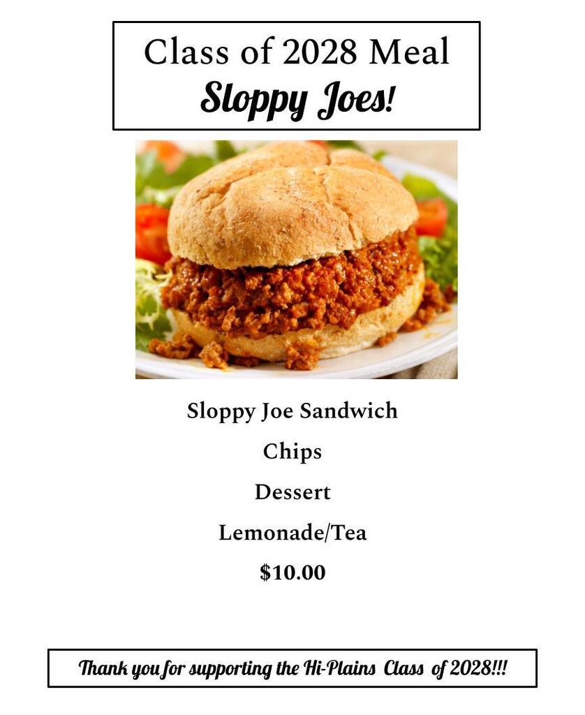 Class of 2028 Sloppy Joe Meal for 9/1 Games