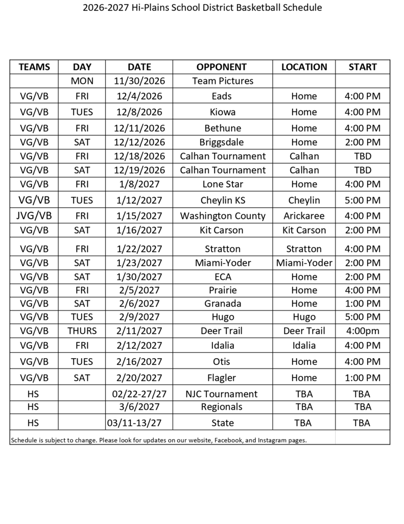26-27 HS BB Schedule