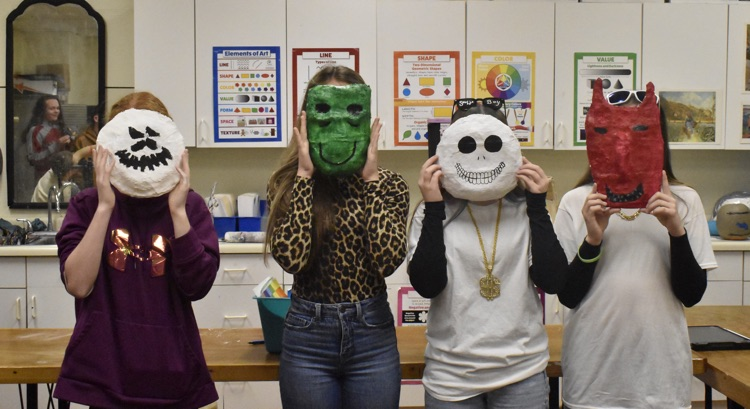 These girls worked together to make different characters from The Nightmare Before Christmas .