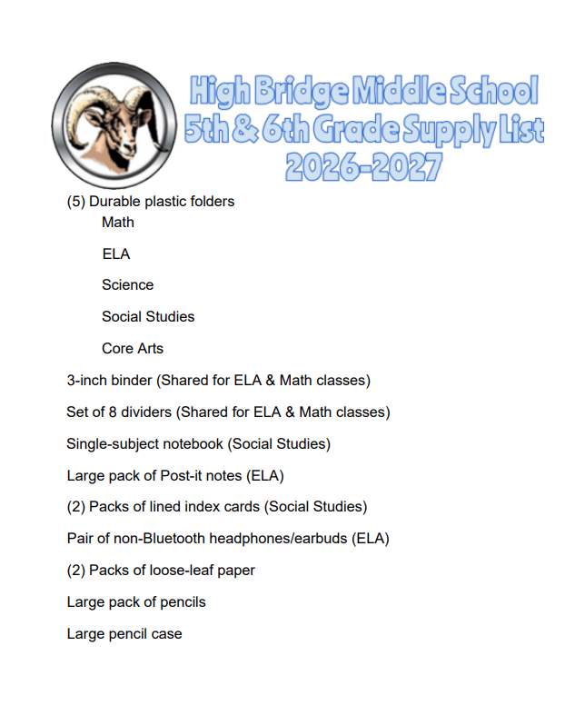 5/6 Supply list