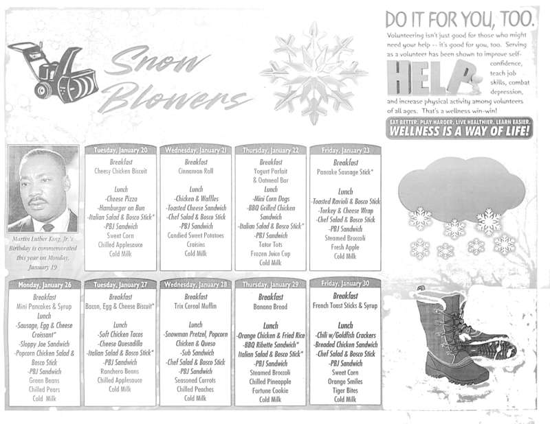Menu Jan 20-30 Grades K-8