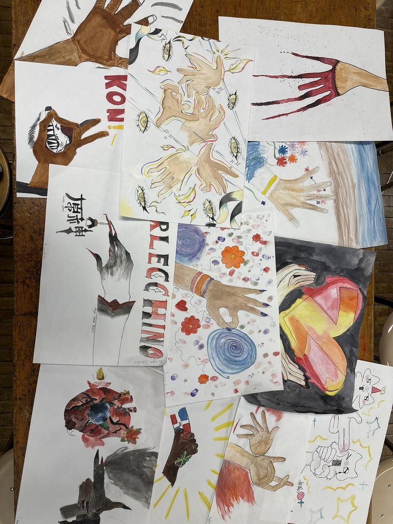 9th Grade Studio Foundations Class Creative interpretation of hands from Ms. Parisse’s 9th grade class