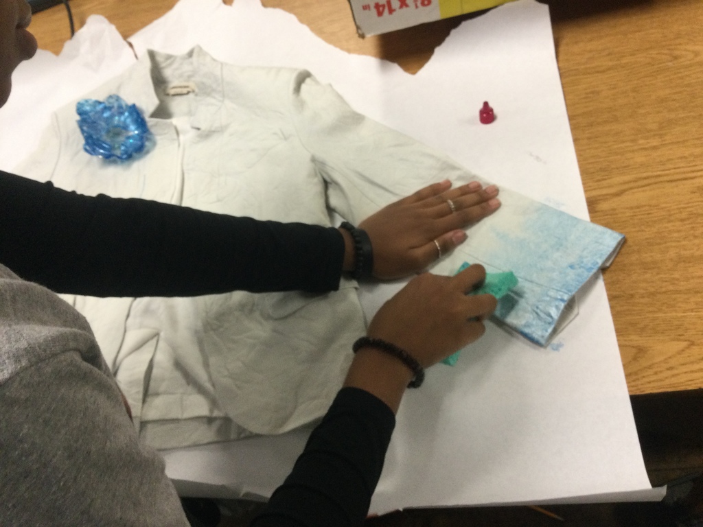 Step 1 Fabric paint Step 2 Plastic Floral petals……..