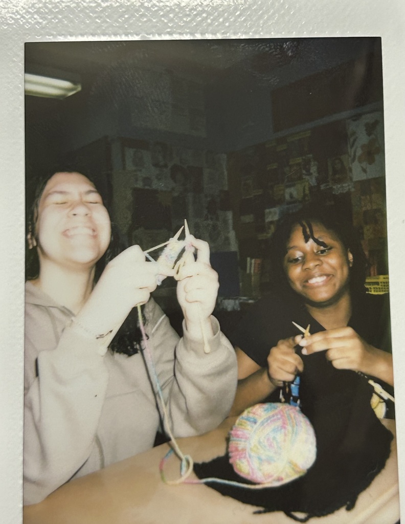 student knitting 
