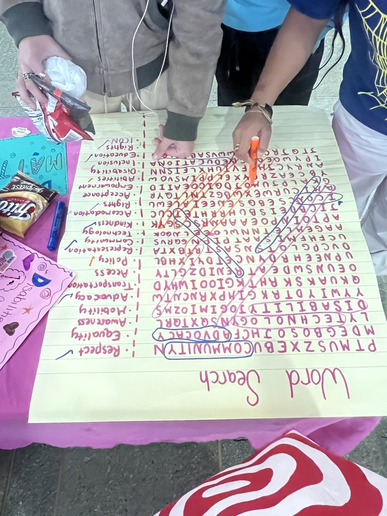 The goal was to promote disability awareness through engaging activities like a word search. After identifying each word, students and YODA Club members spent time discussing its meaning, how it relates to disability awareness, and ways we can continue to improve awareness in that area.